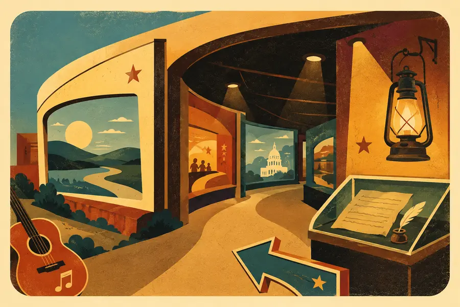 Illustrated travel-poster view representing Freedom Encounter