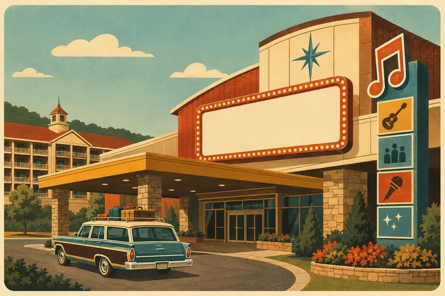 Illustrated travel-poster view representing Grand Country Music Hall